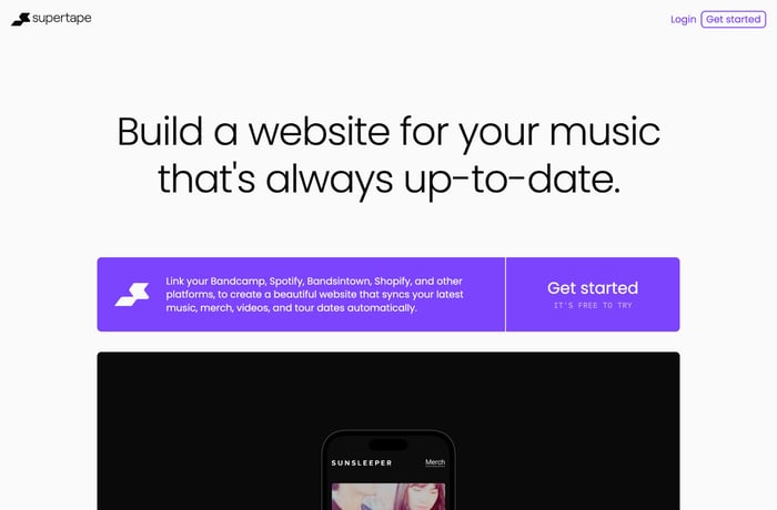 Supertape website preview
