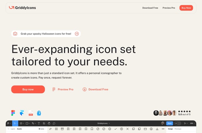 Griddy Icons website preview