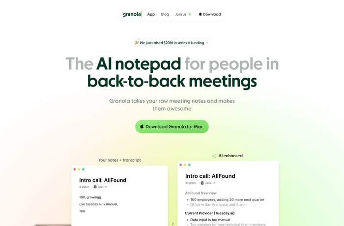 Granola website preview
