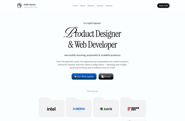 Adith Narein website preview