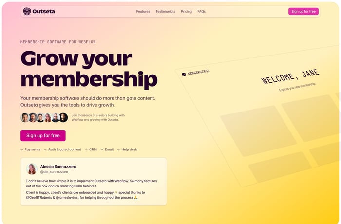 Outseta – Memberstack alternative website preview