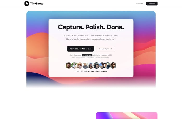 TinyShots website preview