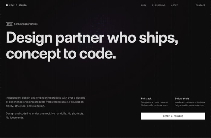 Pixels Studio website preview