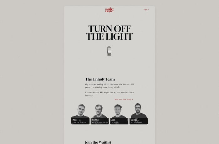 The Unholy Project website preview