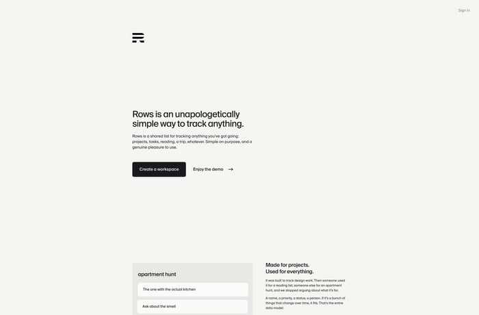 Rows website preview