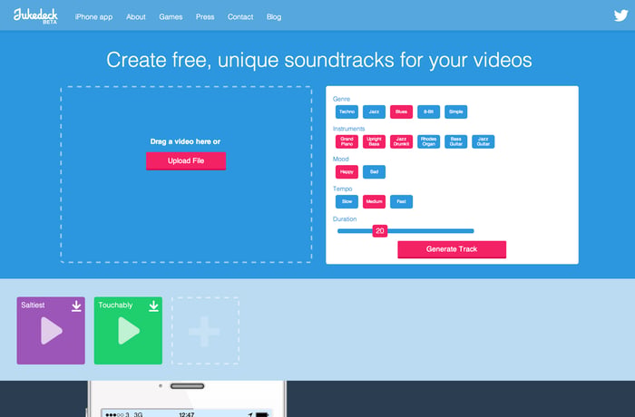 Jukedeck website preview